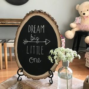 Handmade Log Slice Chalkboard Sign with Stand